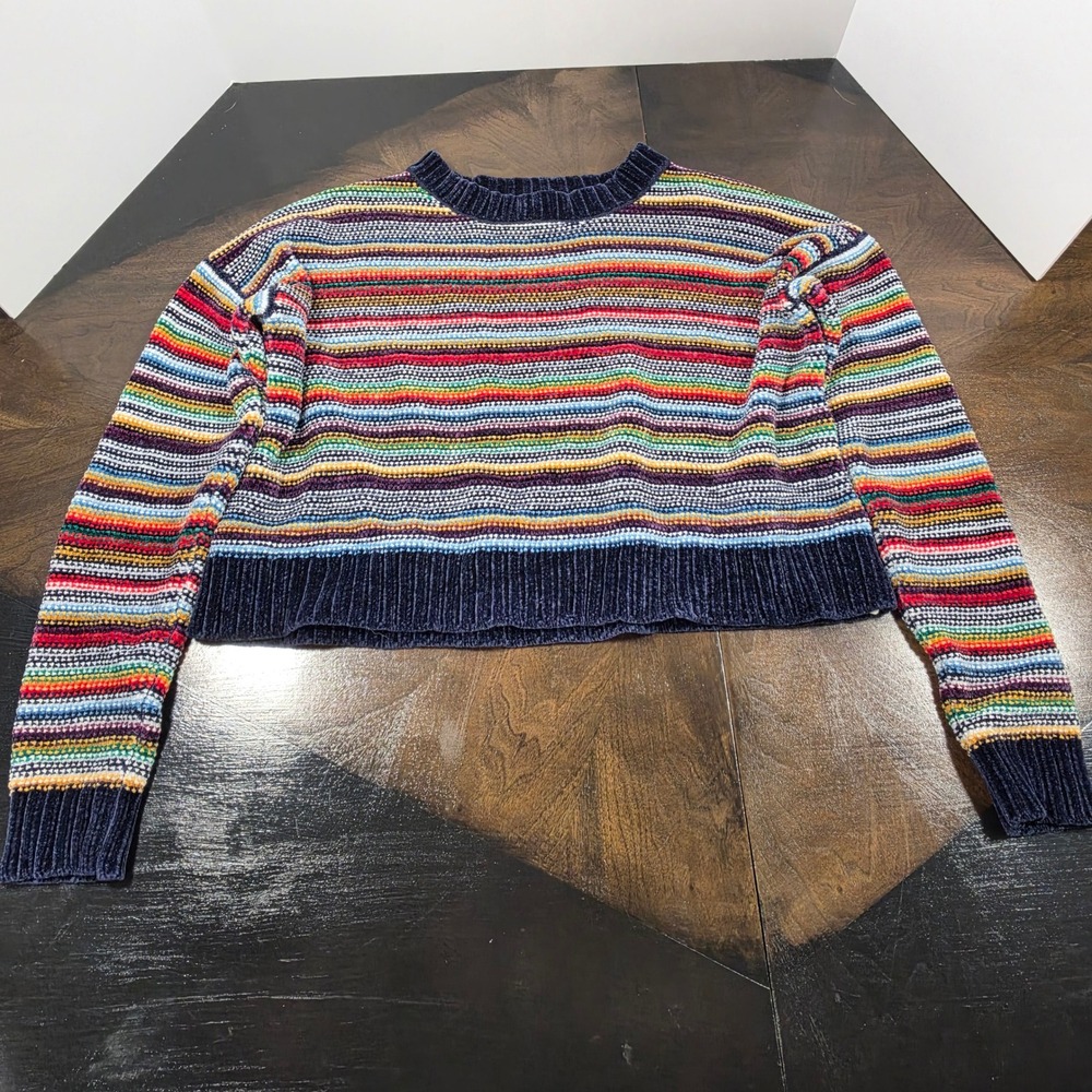 Forever 21 Multicolor Striped Chenille Sweater Women Small Cropped Crewneck